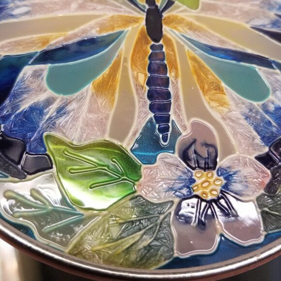 Amia Stained Glass Style Butterfly & Flower Suncatcher Round Indoor Window Decor - Picture 5 of 13